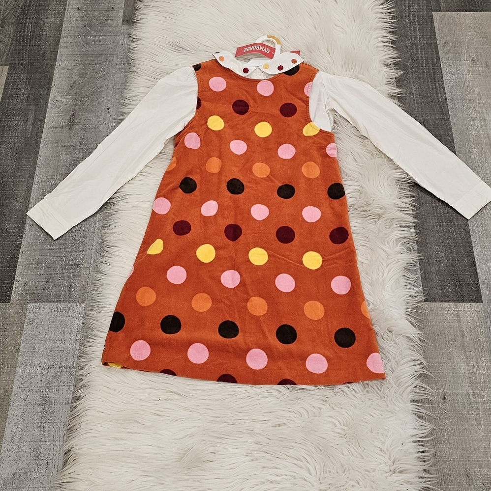 Gymboree Vintage Polka Dots Sleeveless Corduroy Dress Jumper  And Top
